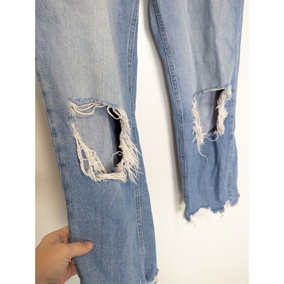 Free People Maggie Jeans Women Size 27 Blue Straight Leg Ankle Distressed Boho - Picture 4 of 11